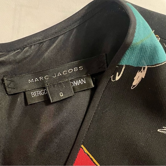 MARC JACOBS Gossip Girl Colorful Bird Print Silk Wrap V Neck Ruched Dress Sz 0 - Picture 15 of 15